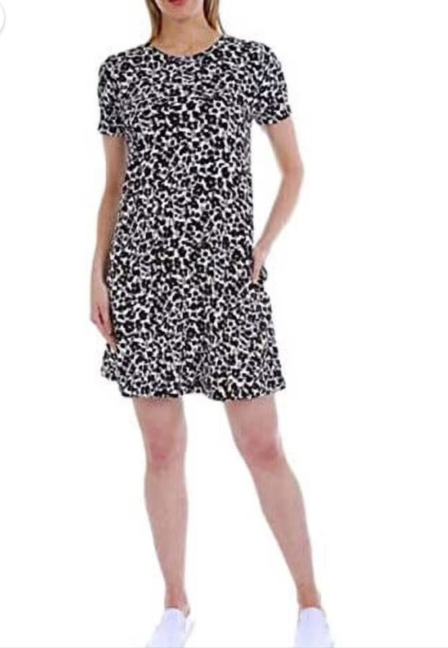 Ellen Tracy Black & White Leopard Print Short Sleeve Pima Cotton SHIFT  Dress